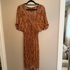 Angie Long Sleeve Dress in Rust and White